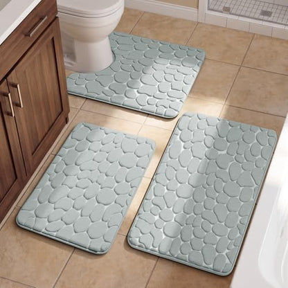 YIHOUSE Bathroom Rugs Mat Set, Memory Foam Bath Mat 3 Piece Gray