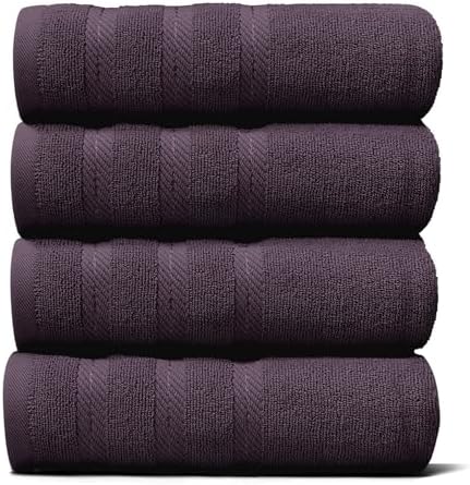 Hearth & Harbor Luxury Hand Towels - 100% Ring Spun Cotton Hand Towels for Bathroom, Shower, Spa, Soft & Absorbent Towels, 4 Piece Set, Purple