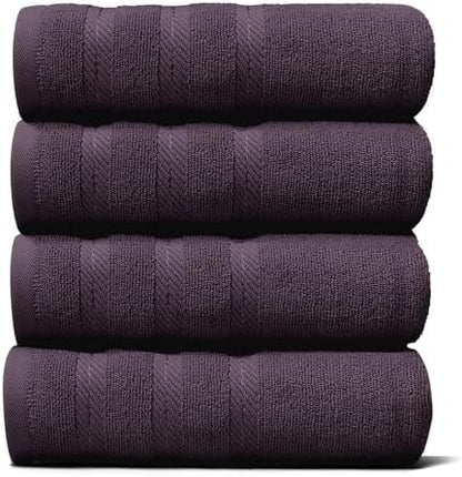 Hearth & Harbor Luxury Hand Towels - 100% Ring Spun Cotton Hand Towels for Bathroom, Shower, Spa, Soft & Absorbent Towels, 4 Piece Set, Purple