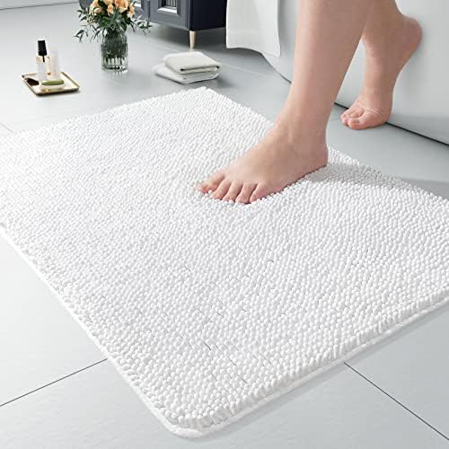 LOCHAS Luxury Bathroom Rug Shaggy Bath Mat 24 x 17 Inch, White