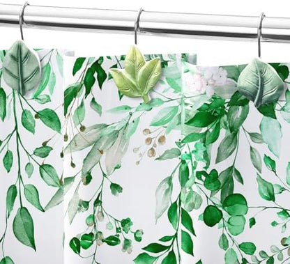 Green Plant Leaf Shower Curtain Hooks,Eucalyptus Bathroom Decor,12PCS