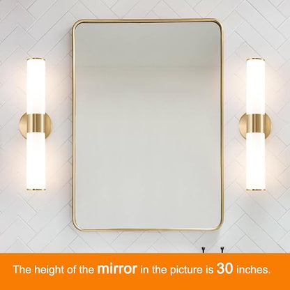 Brushed Gold Wall Sconces Set of 2 (Hardwired Only), Bathroom Vanity Light Fixtures, Modern Mikly White Glass Wall Lights for Mirror 28-40 inch Height, NOT Battery Operated, E26 Base (Without bulb)