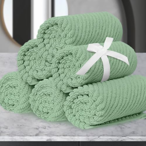 VOOVA & MOVAS Face Towels 6PC, 100% Cotton, 13x13 in, Mint Green
