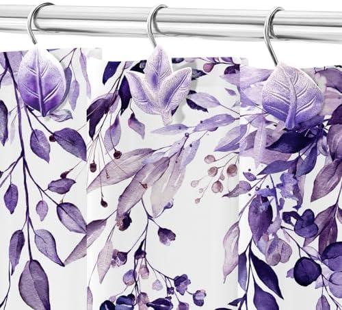 Purple Plant Leaf Shower Curtain Hooks,Eucalyptus Bathroom Decor,12PCS