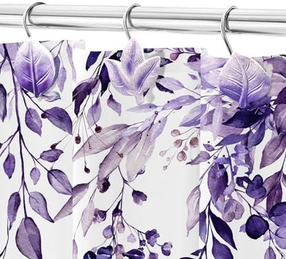 Purple Plant Leaf Shower Curtain Hooks,Eucalyptus Bathroom Decor,12PCS