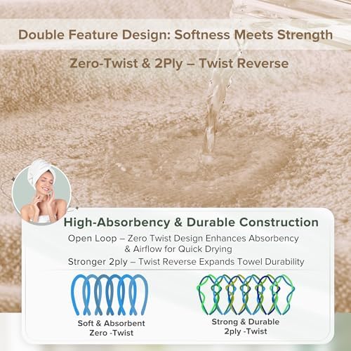 Comfort Spaces 12 Pc Towel Set, 100% Cotton Zero Twist, Beige Tan