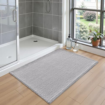 DEXI Chenille Bath Mat 24x16, Soft Absorbent Bathroom Rugs, Light Grey