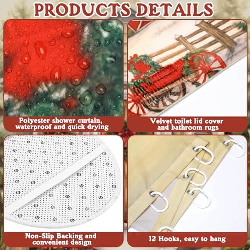 FuWeave 8 Pcs Christmas Shower Curtain Set for Bathroom Decor
