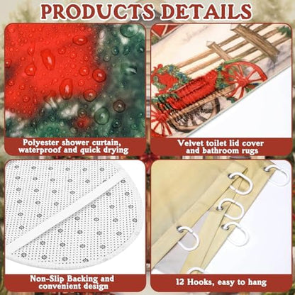 FuWeave 8 Pcs Christmas Shower Curtain Set for Bathroom Decor