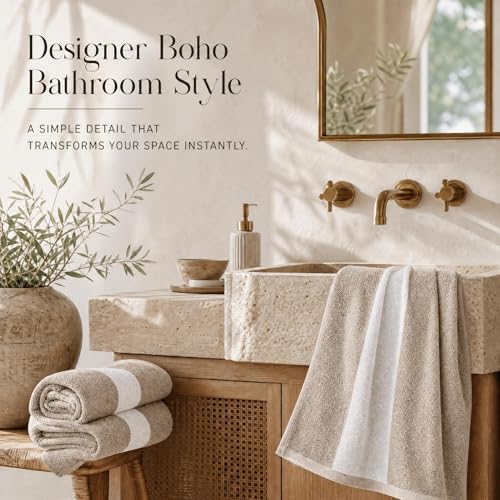 Decorative Hand Towels Set of 2 - Soft Boho Cotton for Bathroom or Kitchen