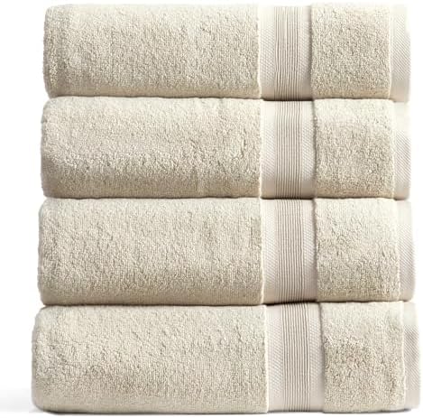 Springtree Home Luxury Bamboo Rayon Plush Bath Towel Set | 4-Pack | Beige