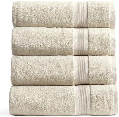 Springtree Home Luxury Bamboo Rayon Plush Bath Towel Set | 4-Pack | Beige