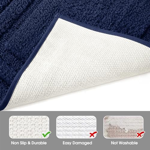 HOMEIDEAS Bathroom Rugs Sets 2 Piece, Super Soft and Absorbent Non Slip Microfiber U-Shaped Toilet Bath Mat Set (20"x32"+U20 x24, Navy Blue)