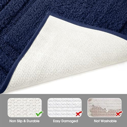 HOMEIDEAS Bathroom Rugs Sets 2 Piece, Super Soft and Absorbent Non Slip Microfiber U-Shaped Toilet Bath Mat Set (20"x32"+U20 x24, Navy Blue)
