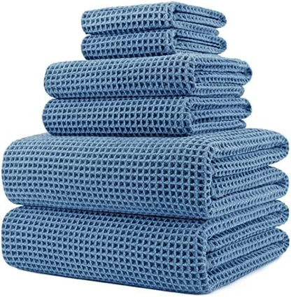 POLYTE 430 GSM Poly Blend Microfiber Quick Dry Waffle Bath Towel Set of 6