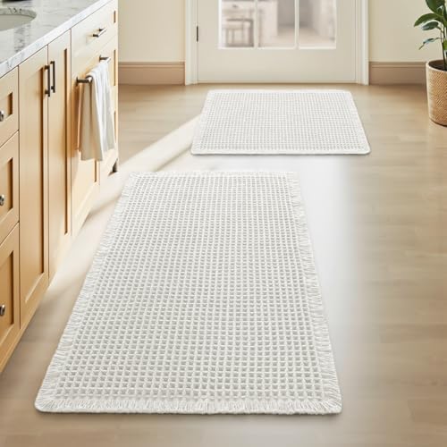 Upgraded Waffle Bath Mat Set of 2 Absorbent Non Slip Bathroom Mat 18" x 30"