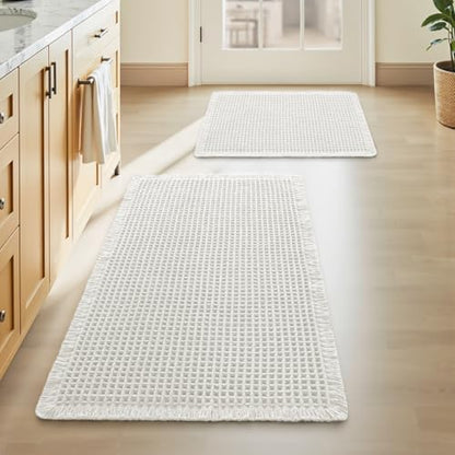 Upgraded Waffle Bath Mat Set of 2 Absorbent Non Slip Bathroom Mat 18" x 30"