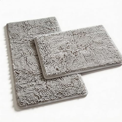Bathroom Rugs Sets 2 Piece Plush Chenille Bath Rugs Non-Slip Bath Mats Absorbent Shaggy Rugs,Bathtub Mat, Gray Pet Dog Mats,Washable Bathroom Carpet for Tub, Shower, Washroom- 32x20 + 24x16 Inch