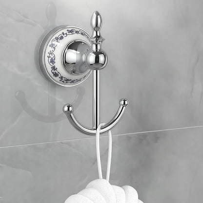 2 pcs Silver Towel Ring Hook Holder Wall Mount Rack Blue&White Porcelain Ceramic Base Stainless Steel Old Chinese Decor