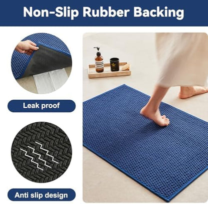 Triohero Bathroom Runner Rug, Long Bath Mat Washable Thin Quick Dry Low Pile Bathroom Runner Rugs 24 x 60 Non Slip, Navy Blue 24"x60"