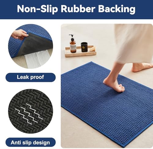 Triohero Small Bathroom Rugs Non Slip Washable Bath Rugs Super Absorbent Bathroom Rug Thin Quick Dry Low Pile Bath Mats, Navy Blue 12"x12"