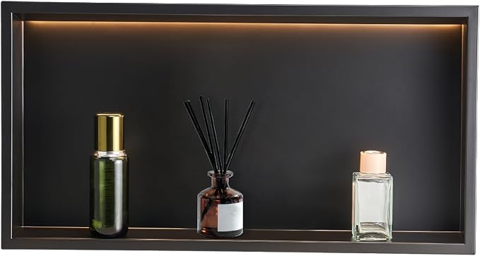 VEVOR Shower Niche, 13 x 25 x 4 inch Recessed Wall Niche with LED Strip,Heavy-Duty Stainless Steel Modern Shampoo Storage Organizer,Sealed Waterproof, Durable & Easy to Install,Black for Bathroom
