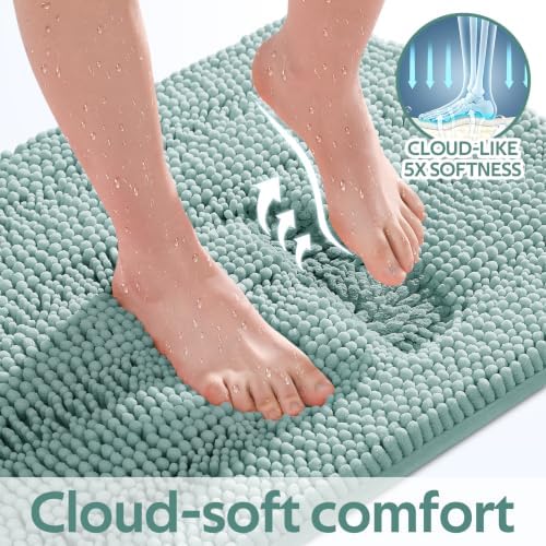 Christmas Striped Eggshell Blue Bathroom Rug Set 3 Pieces Ultra Soft, Non Slip Chenille Bath Carpet, Absorbent Plush Shaggy Bath Mats for Bathroom, Toilet, Bedroom, Kitchen