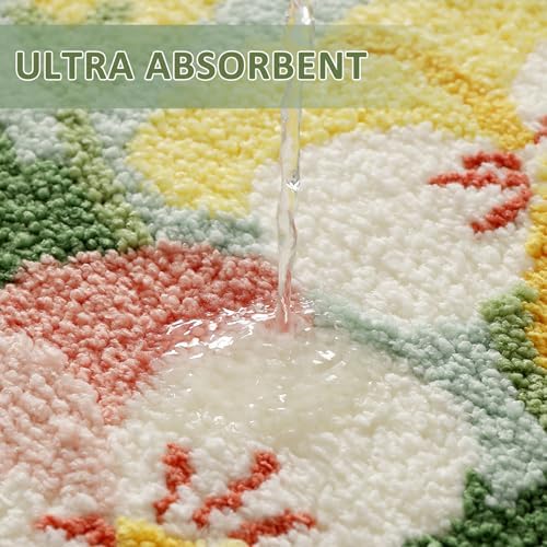 Floral Pansy Bath Mat, Soft Non-Slip Plush Bathroom Rug with Colorful Flower Pattern, Ultra Absorbent Microfiber Shaggy Bath Rug, Machine Washable Decorative Floor Mat for Bathroom Bedroom (Green)