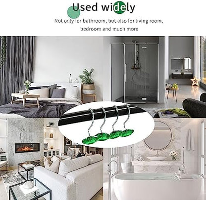 Green Diamond Crystal Bling Shower Curtain Hooks Rings for Bathroom,12PCS