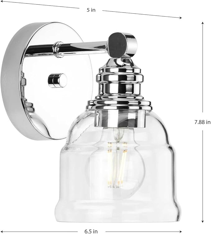 Progress Lighting Ambrose Collection 5 in. 1-Light Polished Chrome Clear Glass New Traditional Bath Vanity Light
