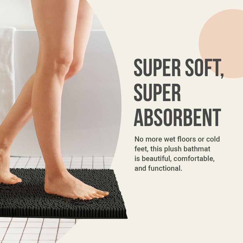 ITSOFT Plush Bathroom Rug 34"" x21, Absorbent Machine Washable Non Slip Chenille Bath Mats, Quick Dry Bathmat, Bath Rugs for Bath, Shower, Bedroom, or Door Mat, Lilac