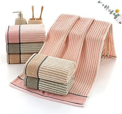 Pidada Hand Towels Set of 4 100% Cotton Striped Pattern Absorbent Soft Decorative Towel for Bathroom (Gray Brown)