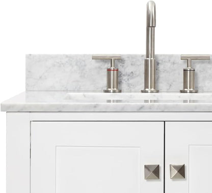 ARIEL Cambridge 60-inch Bathroom Vanity with Sink,Solid Wood, 0.75-inch Italian Carrara Marble Countertop, Double Rectangular Porcelain Sink, 4 Soft Closing Doors, 6 Dovetail Drawers, White