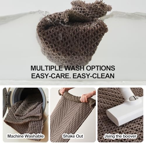 Sunfly Boho Herringbone Runner, Ultra Soft Non-Slip Waffle Bath Mat - Super Absorbent & Quick Dry Washable,Bathroom Runner Rug 24"x60" Taupe