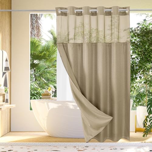 Gibelle No Hook Cloth Beige Shower Curtain with Liner, 72x80