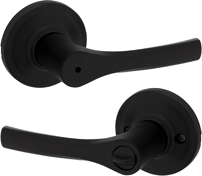 Kwikset Henley Interior Privacy Door Handle with Lock, Door Lever For Bathroom and Bedroom, Matte Black Reversible Keyless Turn Lock, with Microban Protection