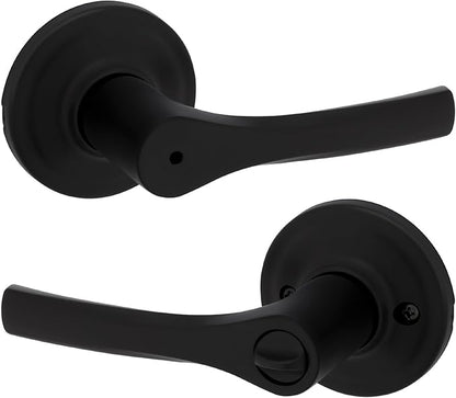 Kwikset Henley Interior Privacy Door Handle with Lock, Door Lever For Bathroom and Bedroom, Matte Black Reversible Keyless Turn Lock, with Microban Protection