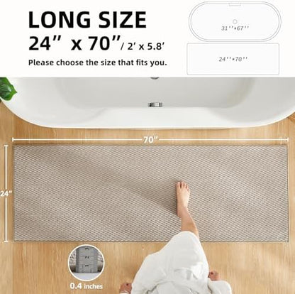 TYUU Bathroom Runner Rugs, Long Bath Mat Runner Washable Thin Quick Dry Low Pile Bathroom Runner Rugs Non Slip, Beige 24"x70"