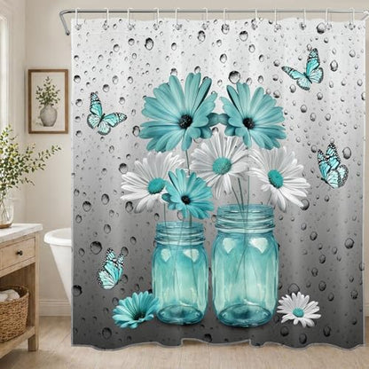 Teal Daisy Shower Curtain for Bathroom Decor, 72W X 72L inches