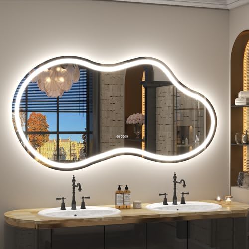 60x32 Inch Irregular LED Bathroom Mirror with Lights