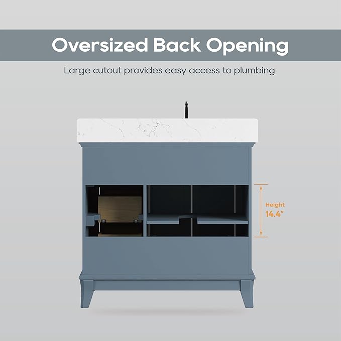 36 Inch Bathroom Vanity with Sink, Bathroom Storage Cabinet with Soft Closing Doors & Dovetail Drawers, Adjustable Feet, Solid Wood Frame, Steel Blue