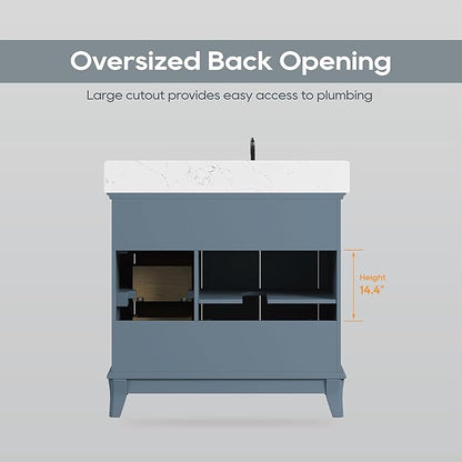 36 Inch Bathroom Vanity with Sink, Bathroom Storage Cabinet with Soft Closing Doors & Dovetail Drawers, Adjustable Feet, Solid Wood Frame, Steel Blue