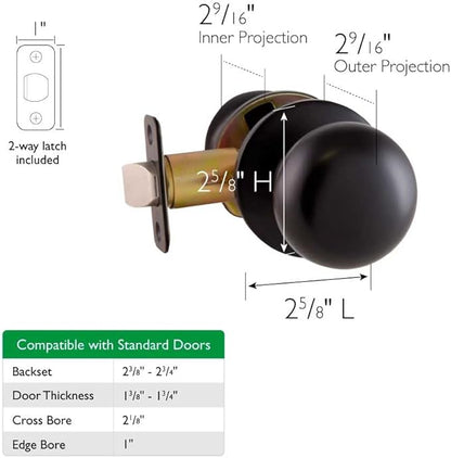 Design House 778951 Cambridge 2-Way Adjustable Passage Door Knob with for Hallway Closet, Matte Black