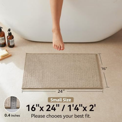 Triohero Bathroom Rugs Non Slip Washable, Super Absorbent Thin Bath Mat Small Quick Dry Low Pile Bathroom Rug, Beige 16x24