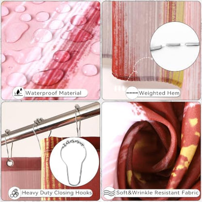 XLHOMO Bathroom Accessories Set - 25PC Bathroom Set with Shower Curtain and Rugs, Burgundy Bathroom Set, Bathroom Accessory Set with Press-on Lid Trash Can, Soap Dispenser and Qtip Holders