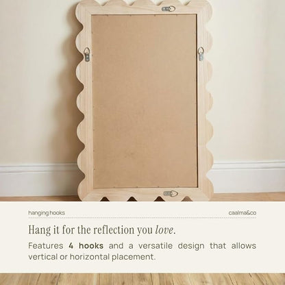 CAALMA Scalloped Wall Mirror 24 x 36 Rectangular, Bathroom Mirror, Mirrors for wall Decor, Wooden Frame Mirrors for wall, Decorative Vanity Mirror, Nursery Decor, Entryway Mirror, Wall Mounted Mirror