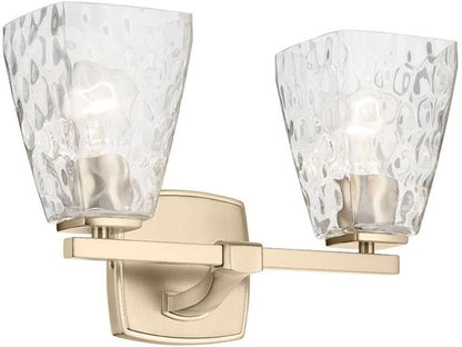 Kichler Marant 14.25" 2-Light Vanity Light with Clear Water Glass in Champagne Bronze, for Bathroom, Powder Room, Over a Mirror, (14.25" W x 9.5" H), 55215CPZWTR