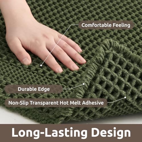 AMOAMI Waffle Bathroom Runner Rugs, Long Bath Mat Non Slip 24x48 Dark Green