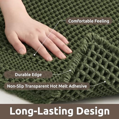 AMOAMI Waffle Bathroom Runner Rugs, Long Bath Mat Non Slip 24x48 Dark Green