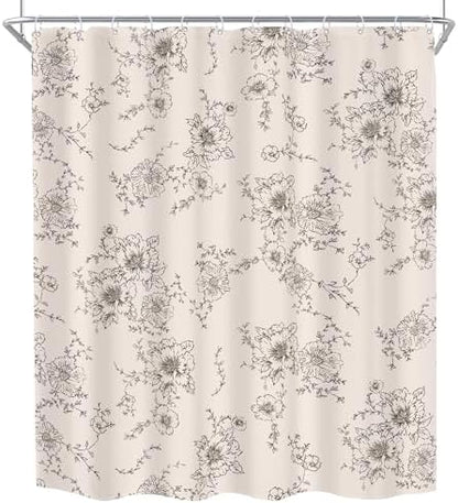 MESHELLY Farmhouse Vintage Floral Shower Curtain 60Wx72H Boho Black Flower Pattern Rustic Botanical Spring Cottagecore Bathroom Curtain Girls Women Bath Curtain Bathroom Accessories Decor with 12 Hook